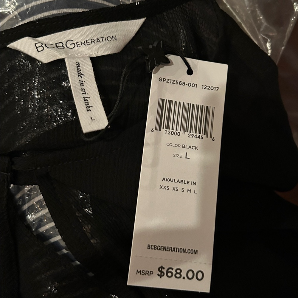 BCBGeneration Sheer Ruffle-Sleeve Top, Black, L - Picture 3 of 3